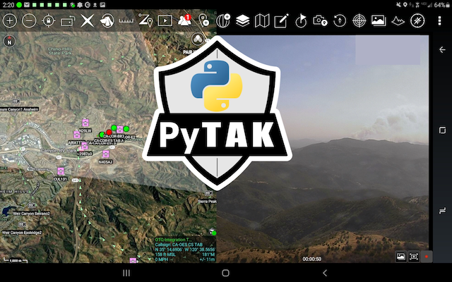 ATAK Screenshot with ADSBCOT aircraft tracks.